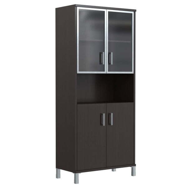 Шкаф широкий, глухие двери без замка+стекло в AL раме Born B-430.9 900x450x2054 (Венге Магия)