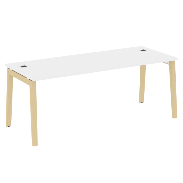 Стол руководителя на деревянных опорах Onix Wood Direct OW.SRR-6.8 1980x800x750 (Белый Бриллиант/Дуб Светлый)