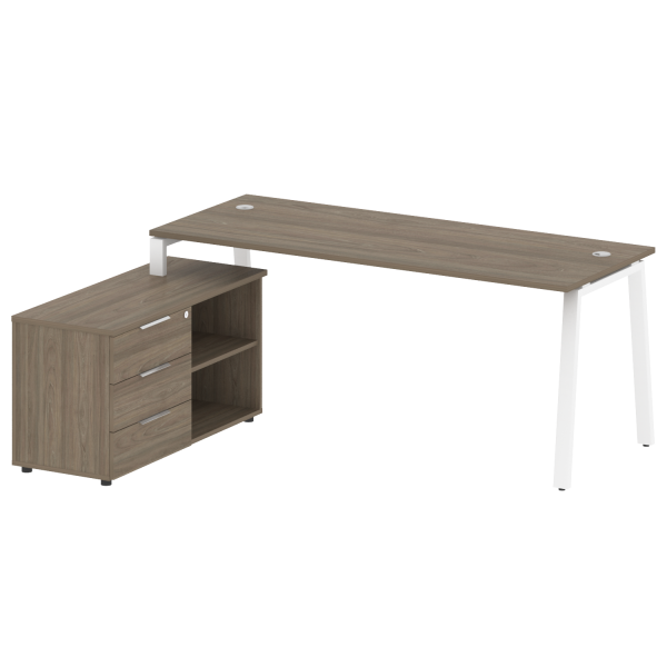 Рабочая станция с тумбой на А-образном м/к Metal System Style БА.РС-СТС-2.5 (L) 1900x1520x750 (Вяз/Белый металл)