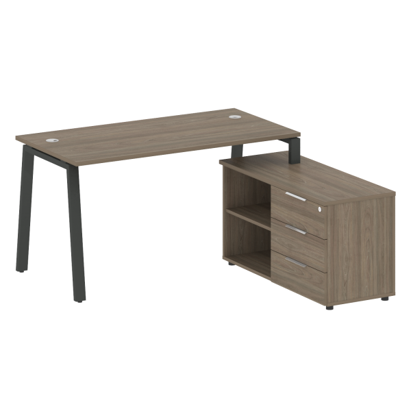 Рабочая станция с тумбой на А-образном м/к Metal System Style БА.РС-СТС-2.3 (R) 1500x1520x750 (Вяз/Антрацит металл)