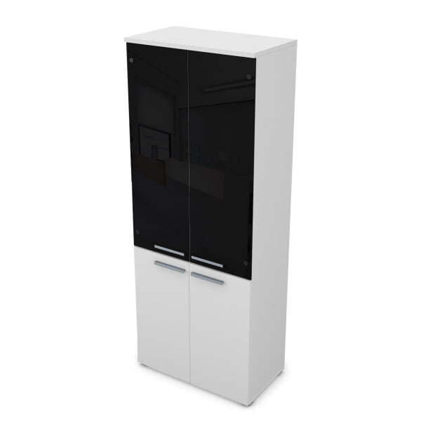 9Ш.005.26 Шкаф высокий со стеклом (800x450x2045) (Белый премиум)