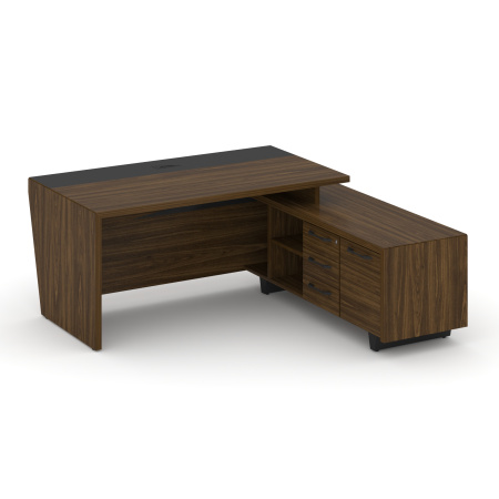 Стол руководителя с тумбой Corner COR.SRT-18 (R) (1800x1800x750) (Орех Лоренцо-Графит | Металл Графит)