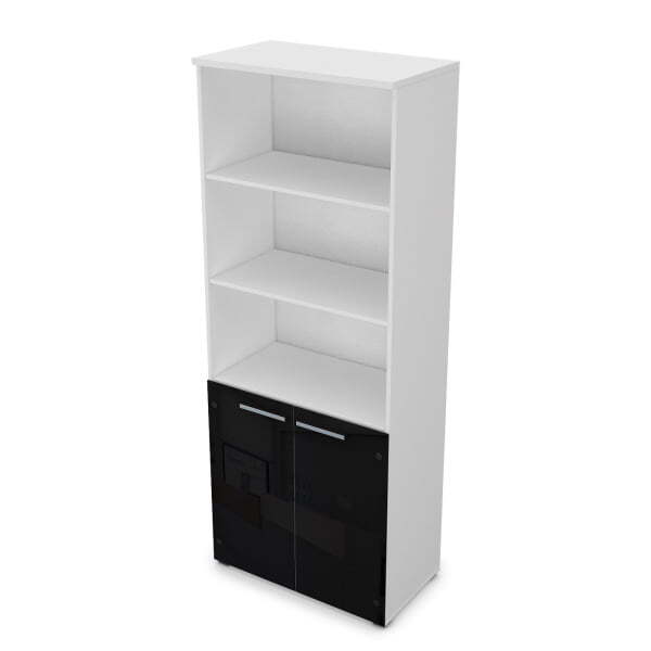 9Ш.005.28 Шкаф высокий со стеклом и открытыми полками (800x450x2045) (Белый премиум)