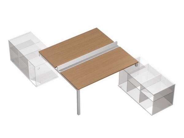 Рабочая станция (2х160) с ProSystem на 2-х опорных тумбах правых (БЕЗ ТУМБ) Profiquadro КВ 0153 БВ 2 (Белый премиум / Вишня скандинавскаяСерый)