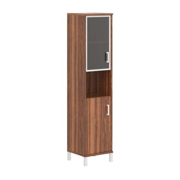 Шкаф узкий, глухая дверь без замка, левая+стекло в AL раме Born B-431.9 L 475x450x2054 (Орех Даллас)