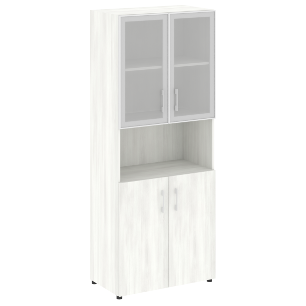 Шкаф комбинированный со стеклом в алюминиевой раме нужен топ LT.ST 1.4R 800x450x1990 (Снежная Патина)