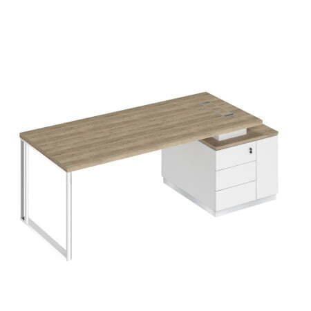 Стол руководителя на опорной тумбе левый Bravo БР 106 2180x900x750 (Дуб гладстоун светлый / Белый премиум / Белый премиумСерый)