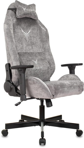 Кресло игровое Knight N1 Fabric серый Light-19 с подголов. крестов. металл (Серый)