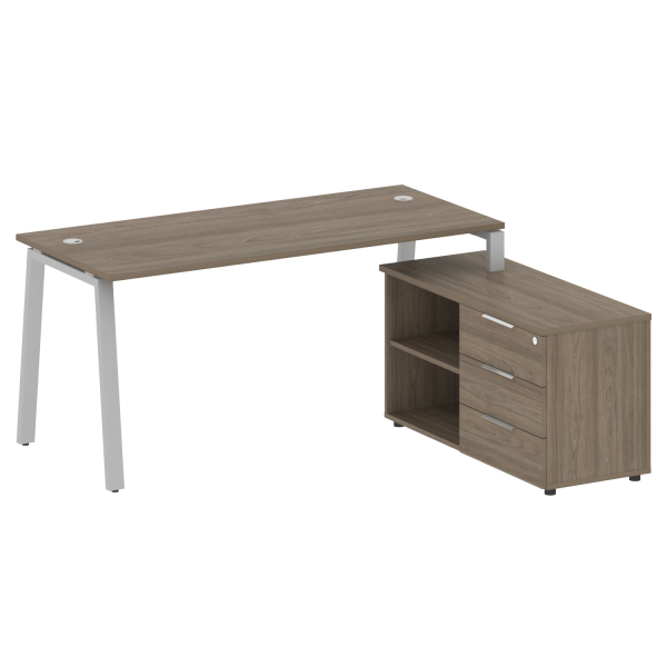 Рабочая станция с тумбой на А-образном м/к Metal System Style БА.РС-СТС-2.4 (R) 1700x1520x750 (Вяз/Серый металл)