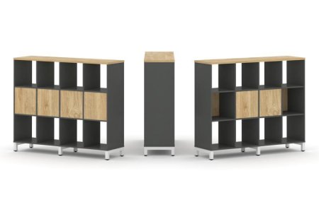 Набор стеллажа 1 сторонний, 3 яруса SN.NS-341 (1488х400х1248) (Антрацит/Тиквуд Светлый/Металл Белый)