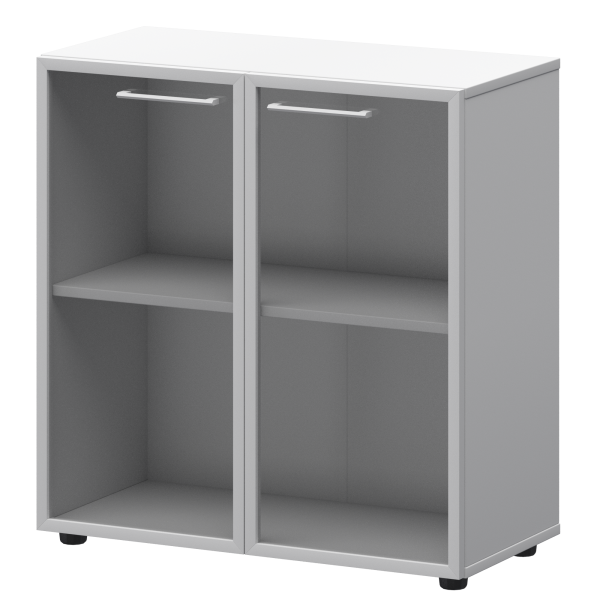 Шкаф низкий со стеклом в ал. рамке Кортез СМШ28RS(Б) 792x380x811 (Белый)