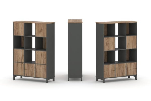 Набор стеллажа 2-х сторонний, 4 яруса SN.NSD-431 (1121х400х1615) (Антрацит/Дуб Табак/Металл Антрацит)