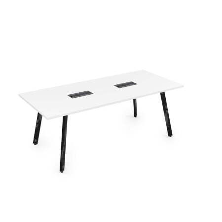 10СП.096 Стол переговорный (2000x900x750) (Белый премиумЧерный глянец)