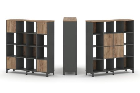 Набор стеллажа 2-х сторонний, 4 яруса SN.NSD-441 (1488х400х1615) (Антрацит/Дуб Табак/Металл Антрацит)