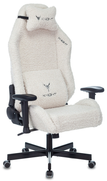 Кресло игровое Knight T1 молочный экомех с подголов. крестов. металл (Молочный)