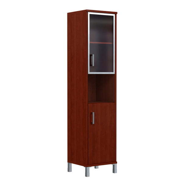 Шкаф узкий, глухая дверь без замка, левая+стекло в AL раме Born B-431.9 L 475x450x2054 (Бургунди)
