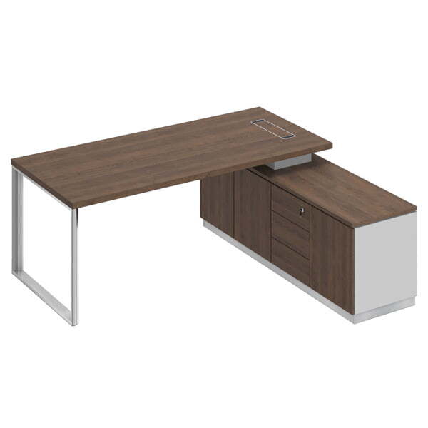 Стол руководителя на опорной тумбе правый Bravo БР 102 2000x1800x750 (Дуб гладстоун / Белый премиум / Дуб гладстоун)