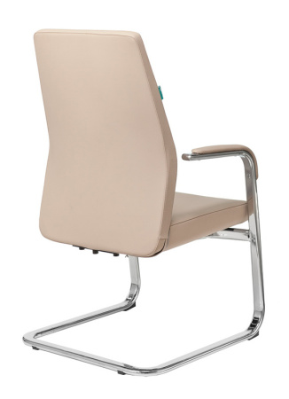 Кресло _JONS-LOW-V бежевый кожа низк.спин. полозья металл хром (Бежевый)