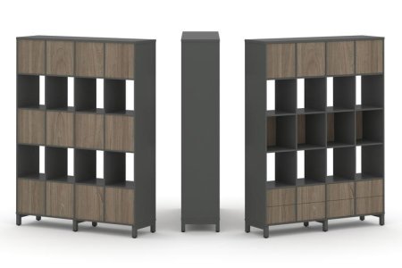 Набор стеллажа 1 сторонний, 5 ярусов SN.NS-541 (1488х400х1982) (Антрацит/Вяз Благородный/Металл Антрацит)