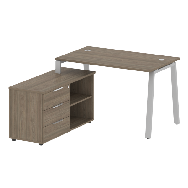 Рабочая станция с тумбой на А-образном м/к Metal System Style БА.РС-СТС-2.2 (L) 1300x1520x750 (Вяз/Серый металл)