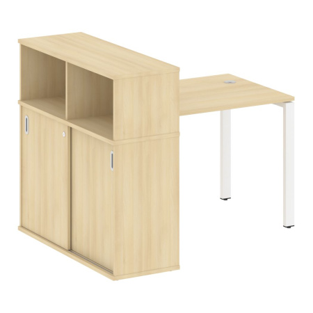 Стол письменный с опорным шкафом-купе Metal System Style БП.РС-СШК-3.1 1410x1120x1098 (Акация/Белый металл)