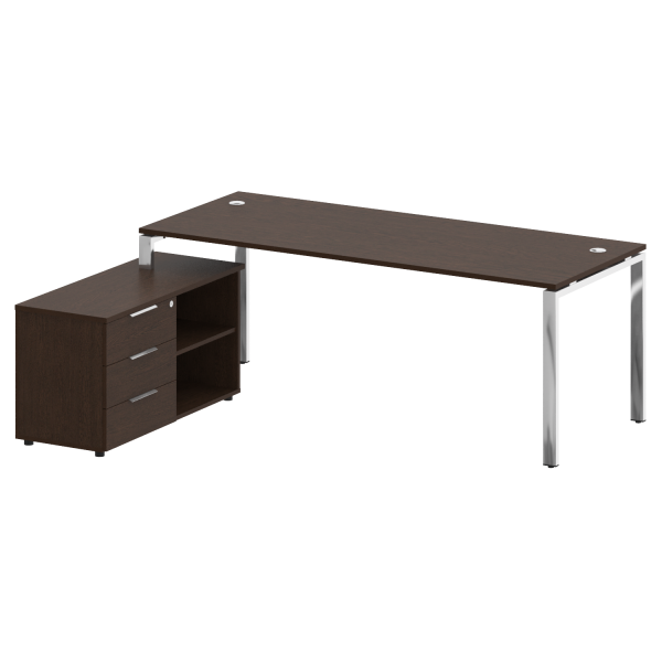 Стол для руководителя с тумбой левый БГ.СРТ-6.8 (L) 2100x1620x750 (Венге Цаво/Нерж. Сталь)