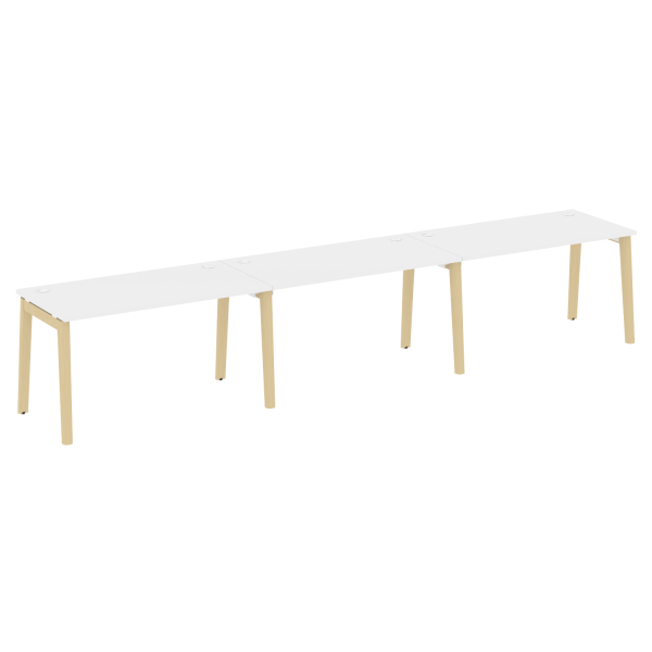 Рабочая станция на деревянных опорах Onix Wood OW.RS-3.3.7 4140x720x750 (Белый Бриллиант/Дуб Светлый)