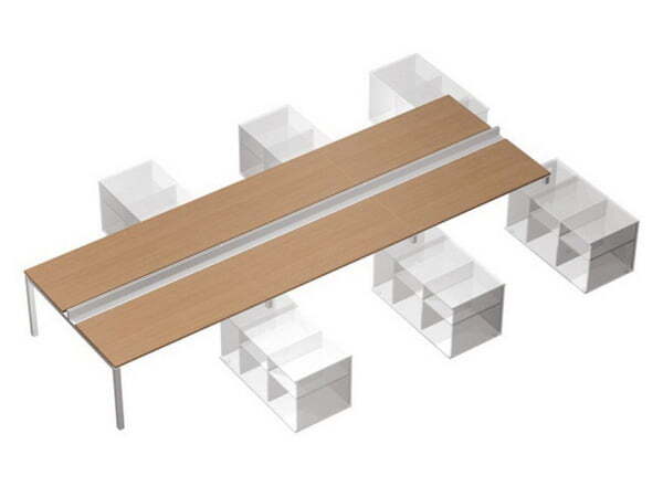 Рабочая станция (2х140) с ProSystem на 2-х опорных тумбах левой-правой (БЕЗ ТУМБ) Profiquadro КВ 015 (Орех ногаро/Белый премиумСерый)