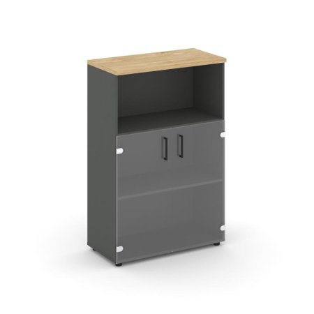 Шкаф средний широкий SN.STS-202 (796х400х1203) (Антрацит/Тиквуд Светлый/Прозрачный)