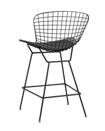 Стул полубарный с низкой спинкой Bertoia черный с черной подушкой (Стул полубарный Bertoia черный)