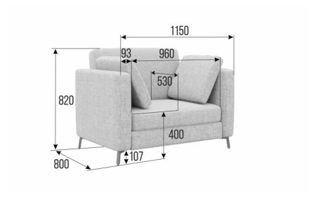 Диван одноместный BRS-1 (Alia 3/Металл Черный)