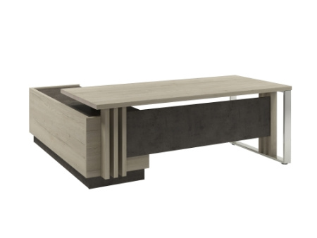 Стол с опорной тумбой и металлической опорой, правый (без розеток) Vestar Z-420пр.0000 2000x2030x750 (Дуб Галифакс белый/Бетон Чикаго)