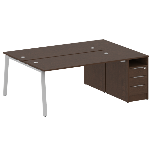 Рабочая станция с тумбой на А-образном м/к Metal System Style БА.РС-СТП-2.4 2012x1475x750 (Венге Цаво/Серый металл)