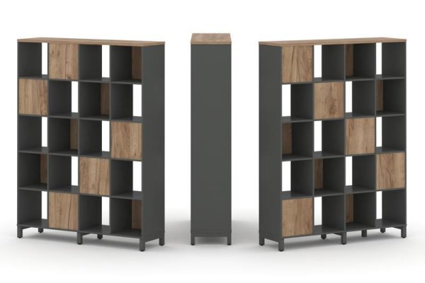 Набор стеллажа 2-х сторонний, 5 ярусов SN.NSD-541 (1488х400х1982) (Антрацит/Дуб Табак/Металл Антрацит)