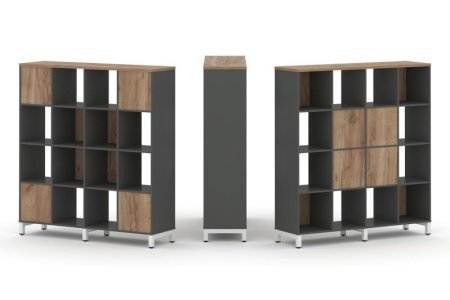 Набор стеллажа 2-х сторонний, 4 яруса SN.NSD-441 (1488х400х1615) (Антрацит/Дуб Табак/Металл Белый)