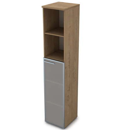 9ПЛ.005.15 Пенал высокий со стеклом и открытой полкой (400x450x2045), левый (Teakwood)