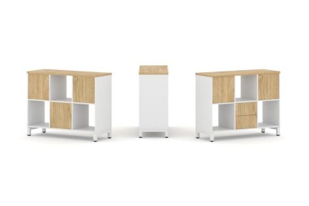 Набор стеллажа 1 сторонний, 2 яруса SN.NS-231 (1121х400х881) (Белый/Тиквуд Светлый/Металл Белый)