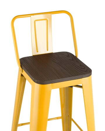 Стул барный TOLIX WOOD со спинкой желтый (Стул барный Tolix желтый глянцевый, темное дерево)