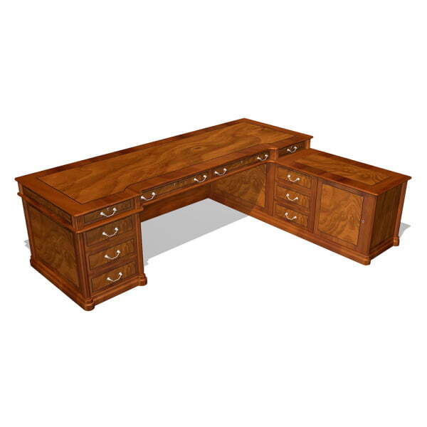 Стол руководителя со столешницей с покрытием правый Art&Moble 01101 2500x1900x780 (Шпон корня оливы)