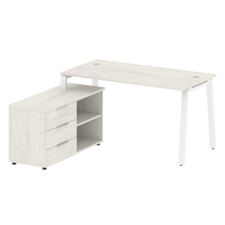 Рабочая станция с тумбой на А-образном м/к Metal System Style БА.РС-СТС-2.3 (L) 1500x1520x750 (Дуб наварра/Белый металл)