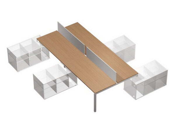 Рабочая станция (4х160) с  экранами на тумбах левых (БЕЗ ТУМБ) Profiquadro КВ 0143-2 БВ 3748x3400x75 (Белый премиум / Вишня скандинавскаяСерый)