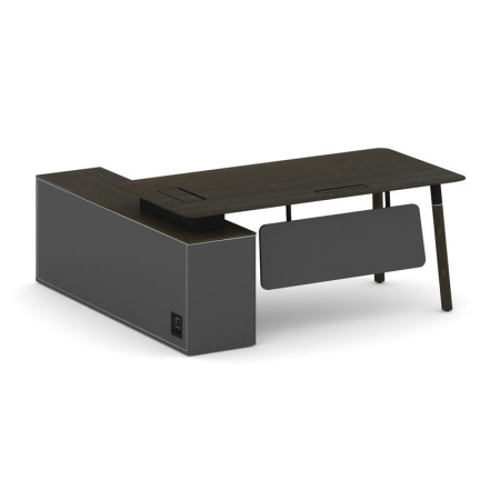 Стол руководителя Fresco FR.SR-18 (R) (1800x1798x750) (Дуб Темный-Базальт UM-Базальт UM | Металл Черный-Нерж. Сталь)