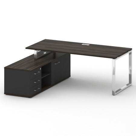 Стол руководителя с опорной греденцией, левый Shift SK.SRG-200 (L) (2000x1800x753) (Дуб Мали-Антрацит | Хром)
