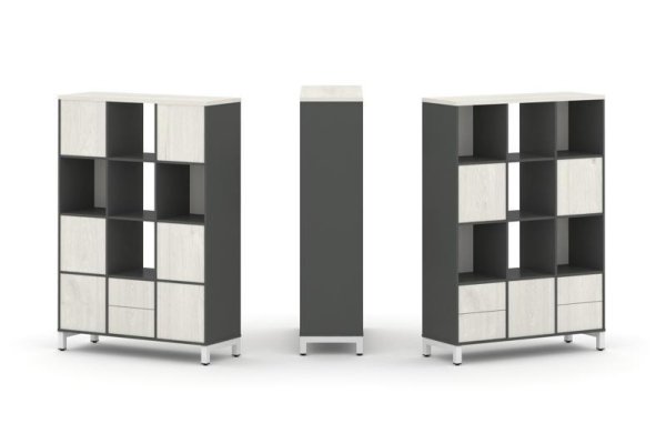 Набор стеллажа 2-х сторонний, 4 яруса SN.NSD-431 (1121х400х1615) (Антрацит/Дуб Наварра/Металл Белый)