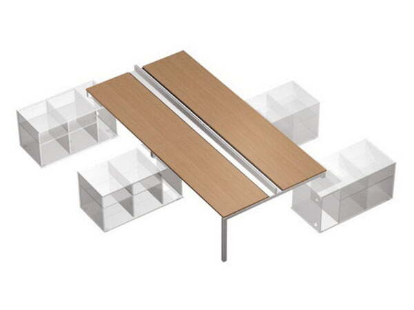 Рабочая станция (4х160) с ProSystem на 4-х опорных тумбах левых (БЕЗ ТУМБ) Profiquadro КВ 0152-2 БВ  (Белый премиум / Вишня скандинавскаяСерый)