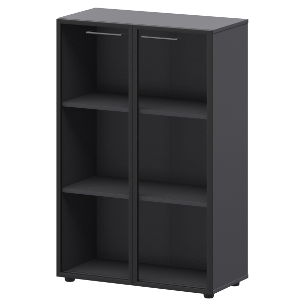 Шкаф средний со стеклом в ал. рамке Кортез СМШ38RS 792x380x1190 (Графит)
