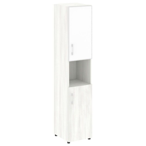 Шкаф для документов с нишей узкий со стеклом белым LT.SU-1.4 R (R) White (Снежная Патина)