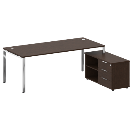 Стол для руководителя с тумбой правый БГ.СРТ-6.9 (R) 2100x1720x750 (Венге Цаво/Нерж. Сталь)