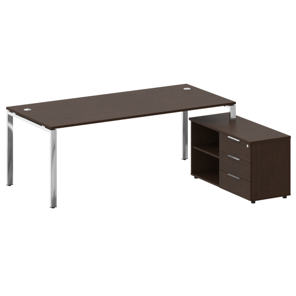 Стол для руководителя с тумбой правый БГ.СРТ-6.9 (R) 2100x1720x750 (Венге Цаво/Нерж. Сталь)