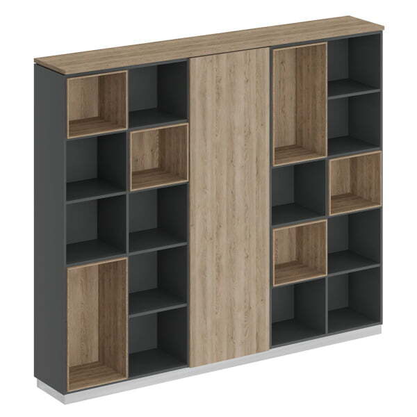 Шкаф комбинированный (открытый - одежда узкий - открытый) City СИ 304 2404x400x2034 (Дуб гладстоун светлый / Антрацит премиум / Дуб гладстоун светлый)